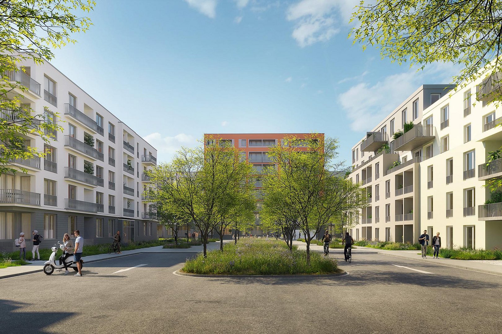Außenansicht Visualisierung eines Neubauprojekts namens Wohnquartier joseph in Bayreuth, Ansicht verschiedener Häuserfronten